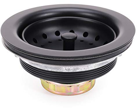 KONE 3-1/2 Inch Kitchen Sink Stainless Steel Basket Strainer Water Stopper With Drain Assembly, Black Finish Rustproof And Durable