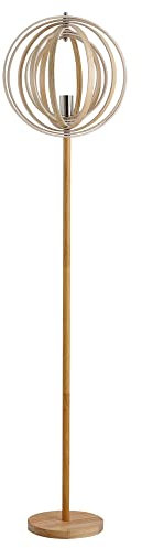 HOMCOM Lampada da Terra per Soggiorno Design, Paralume con Anelli Regolabili in Legno, Lampadine E27, Ф38 x 160 cm
