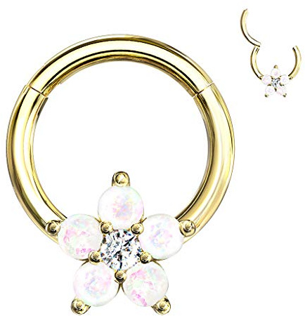 Taffstyle Piercing Chirurgenstahl Clicker mit Opal Blumen für Ohr Nase Lippe Intim Ring