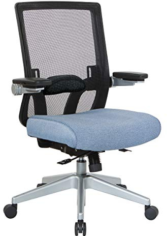 Space Seating 867 Series Adjustable Manager's Chair with Breathable Mesh Back, Lumbar Support and Padded Flip Arms, Blue Fabric Seat with Silver Nylon Base