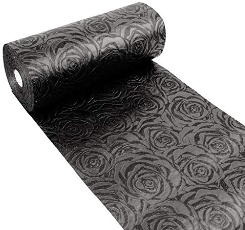 Dekoflor Tischband Tischläufer Tischdeko einzigartiges Rosen Design (Wasserfest, Lotuseffekt, samtige Oberfläche, 25 m Rolle, 30 cm Breite, 100% Nylon), Schwarz