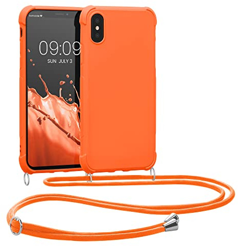 kwmobile Coque Collier Compatible avec Apple iPhone X Coque - Coque Housse en Silicone avec Collier Orange fruitée