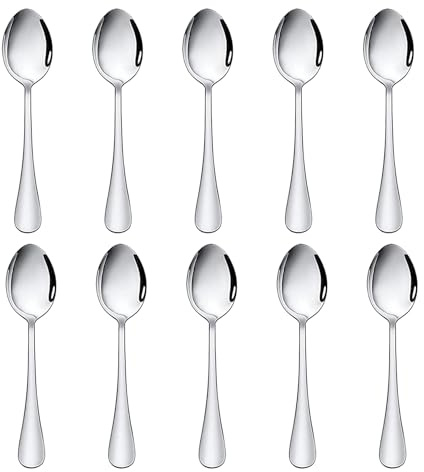 Hosybal Small Appetizer Demitasse Spoons Stainless Steel Set of 10, 4.7 Inches, Salad Dessert Coffee Cocktail Espresso Flatware (4.7-inch Small Coffee Spoons, 10 Pcs)