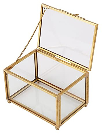 Pyatofyy Geometrische Glas Schmuck Schatulle Terrariumbox für Schmuck, Andenken oder Pflanzen, Gold