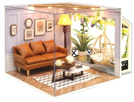 CUTEROOM DIY Holzpuppen Haus Handwerk Miniatur Kit-Schlafzimmer Modell & alle Möbel (Warm Moment)