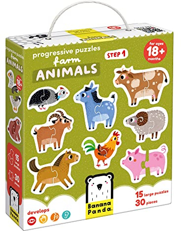 Banana Panda Progressive Puzzles Tiny Creatures für Kinder ab 2 Jahren - 32 Teile - Farmtiere - Kinderpuzzle - Kleinkind Entwicklung Spielzeug - Puzzle