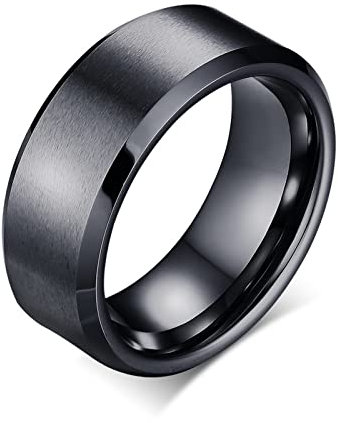 ANAZOZ Wolfram Ringe Eheringe Herren, Trauringe Mit Gravur Personalisiert größe 62 Schwarzer Gebürsteter Ring Breit 8mm