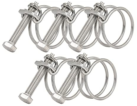 Lot de 5 colliers de serrage à double fil, réglables de 32 à 36 mm, colliers de serrage en acier inoxydable, 11 tailles en option à double fil de plomberie