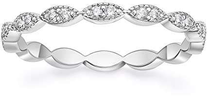 Zakk Eternity damring staplad oval milgrain zirkon förlovningsring vigselringar, Icke-ädelmetall, Kubisk zirkonia