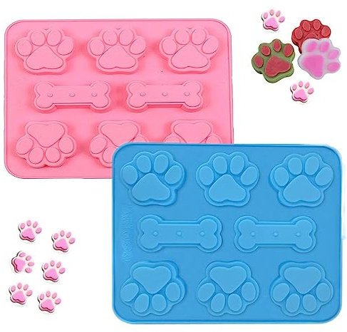 Silicone Mould Puppy Cat Dog Paw 8-Cavity Chocolate Paw Mould Reusable Ice Cube Trays Non Stick Biscuit Mould for Baking Pudding Jelly Candy Cookie Soap Chocolate Wax Melts - 2Pack (Blue + Red)