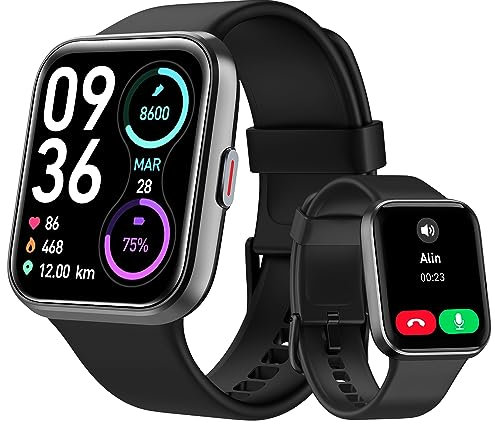 Tensky Smartwatch Herren Damen mit Telefonfunktion 1,8'' Alexa Integriert Fitnessuhr 100 Sportmodi, Pulsmesser, SpO2 Stress Schlafmonitor, IP68 Wasserdicht Schrittzähler für Android iOS