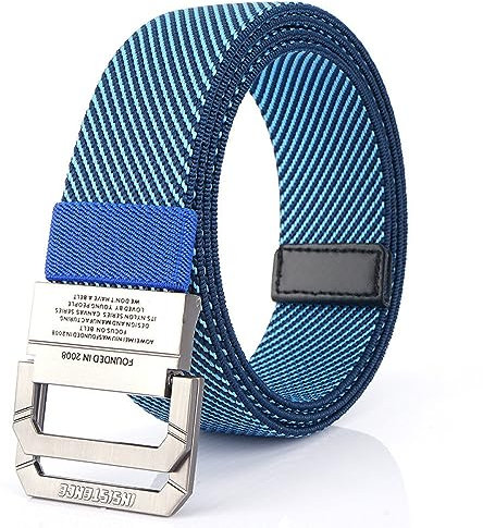 CEDNXOER Doppel-D-Ring-Gürtel Für Herren – Canvas-Gürtel Für Herren,Verstellbarer Blauer Stoffgürtel Für Herren,Schwarzer Elastischer Doppelring-Webgürtel,Modischer,Leichter Gürtel Für Jugendliche,L