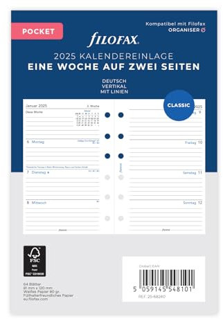 Filofax Pocket 1 Woche auf 2 Seiten vertikal (deutsch)2025