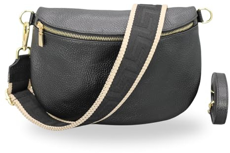 Brise Art AFIA Damen Bauchtasche Echtleder Handgefertigt Crossbody Bag | Damen Umhängetasche, Echtes Leder, Schultertasche mit Ledergurt & wahlweise gemustertem Riemen, 3 Fächer, Made in Italy