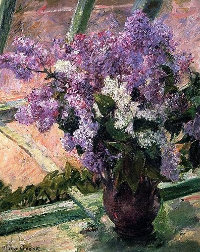 MSTECO Berühmtes Gemälde Leinwand Bilder Kunstdrucke Abstrakt Poster Flieder in Einem Fenster Von Mary Cassatt für Wohnzimmer 60x90cm