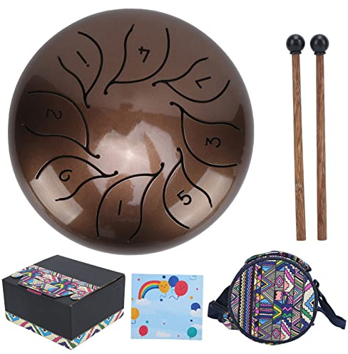 Zungentrommel, 5,5 Zoll Steel Tongue Drum Handpan Percussion Instrument Tragbares Set Kit mit Schlägel, Trommeltasche (Bronze)
