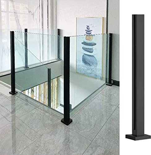 KEHSF Glaszaun-Klemmstange für Veranda, Treppenplattform, Glasgeländerpfosten, Balustrade-End-/Mittel-/Eckmetallsäule für Glaszaun im Innen- und Außenbereich, Schwarz