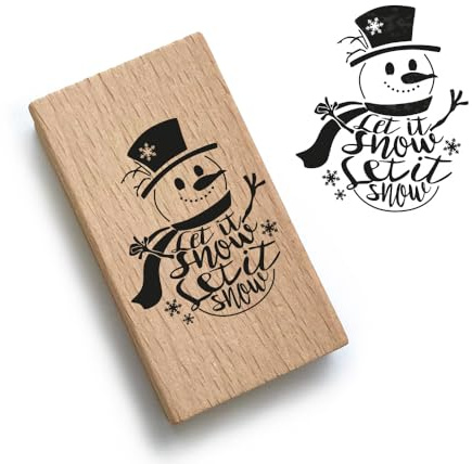 Weihnachtsstempel - Motiv: Schneemann Let ist Snow - Motivgröße 32x40mm - PR0035 - Motivstempel aus Holz & Gummi zum Karten basteln mit Weihnachtskugel Motiv, Weihnachten Stempel