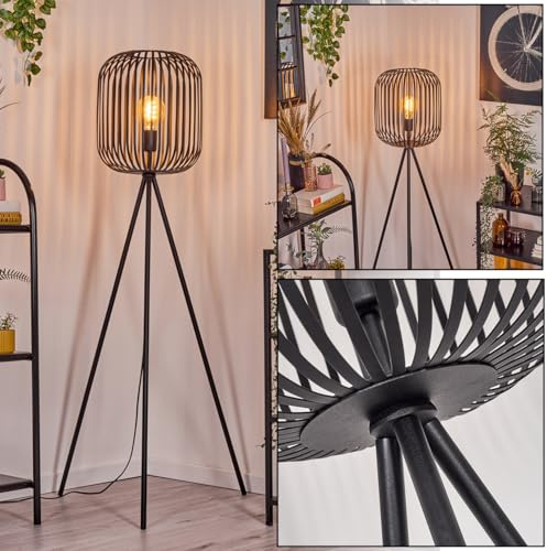 HOFSTEIN Stehleuchte Bystrup, Stehlampe aus Metall in Schwarz, Leuchte im modernen IndustrialStyle mit Fußschalter, Ø 32,5 cm, E27, Höhe 139 cm - Wohnzimmer, Schlafzimmer, Esszimmer, Büro, Flur