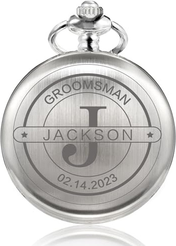 TREEWETO Personalisiert Graviert Taschenuhr mit Gravur Kette Herren Geschenk für Best Man Taschenuhren Bräutigam Geschenke Für Hochzeit Trauzeuge Hochzeitsgeschenk
