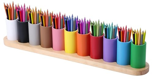 Diegimr Buntstifthalter aus Holz, Montessori-Buntstift-Organizer 11 bewegliche Fächer Stiftebecherhalter Buntstift-Aufbewahrungsorganizer Markerhalter für Kinder Schreibtisch Büro Zuhause Schulbedarf