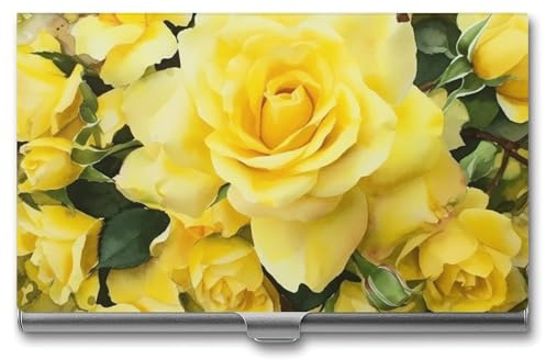 QMNVBDS Gelbe Rose Visitenkartenetui Slim Visitenkartenetui für Damen Herren Metall Visitenkartenbox Visitenkartenhalter für Tasche Geldbörse Kleine Visitenkartenetui Einheitsgröße, Stil: