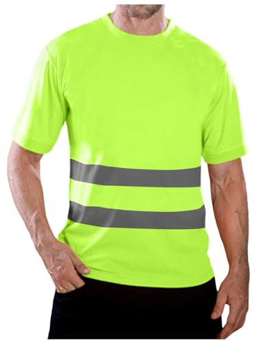 T-Shirt Riflettente di Avvertimento Uomo, Maglia Alta visibilità Uomo Sicurezza Giallo Fluo Alta visibilità con Nastro Riflettente Abbigliamento Riflettente Reflective Clothing