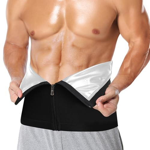 GENEMEN Sauna-Gürtel für Herren, für Sport, Fitness, Shapewear, schweißresistent, Silberner Reißverschluss, XXL/3XL