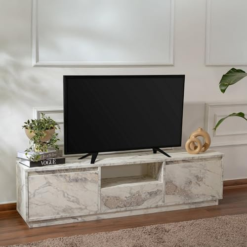 Dmora TV-Standschrank Lovere 160x29,5x42 cm Weiß: 1 Ablage, 4 Fächer