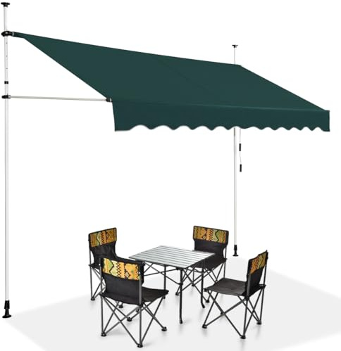 HOMASIS Klemmmarkise 150/200/250/300/350/400cm, höhenverstellbarer Sonnenschutz, Markise Balkon ohne Bohren, Balkonmarkise mit Handkurbel, UV-Schutz, Gelenkarmmarkise für Außenbereiche (Grün+3 m)