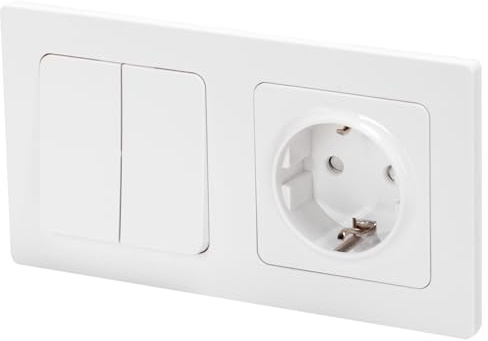 Prise Schuko avec 2 interrupteurs 1 voie, idéale pour le contrôle des lumières et des appareils électriques, fabriquée avec des matériaux durables. *