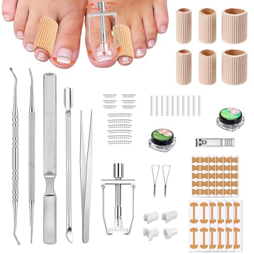 Kit per unghie incarnite, 32 pezzi professionali per la correzione delle unghie incarnite, incluso correttore in acciaio inossidabile e adesivi, sollievo dal dolore, per uso domestico