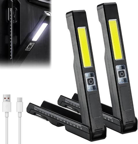 Lot de 2 lampes de travail LED d'atelier, lampe de poche rechargeable, 3 modes, lampe d'inspection COB avec crochet magnétique pour réparation de voiture, atelier, camping