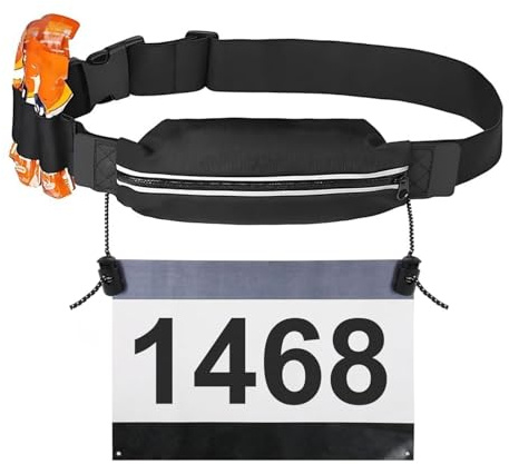 Triathlon Startnummernband Laufgürtel Sportgürtel Hüfttasche für Handy Reflektierend wasserdichte, mit Bauchtasche Verstellbarem 4 Gel-Halter für Joggen Marathon Bergsteigen