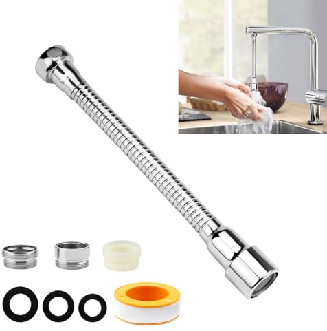 1 Pezzo Prolunga per Rubinetto Cucina, 360° Girevole Estensore Rubinetto, Doccetta Estensibile per Lavandino, Acciaio Inox Aeratore Rompigetto Rubinetto per Cucine, Toilette, Bagni e Lavandini (30CM)