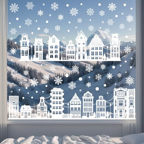 137 Stk Fensterbilder Weihnachten Winter Selbstklebend Fensterdeko Weihnachten PVC Aufkleber Wiederverwendbar Fensteraufkleber für Türen,Fenster und Vitrinen