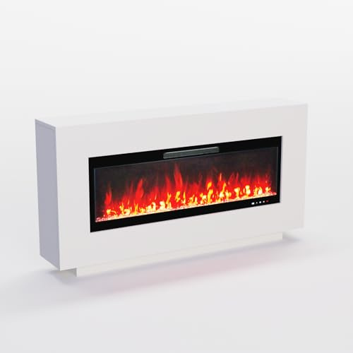 GF Core Elektrokamin Demeter mit realistischem 3D LED-Feuer - Stand-Elektrokamin mit Heizung und Kaminfeuer, App Steuerung, Knistereffekt & Timer, max. 1800 W, 136x75x25 cm, Weiss