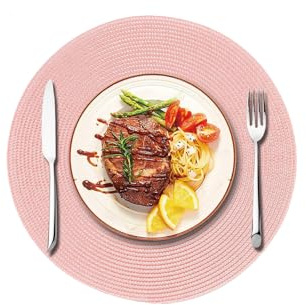 4 Pezzi Rotondo Tovagliette,Tessuto a mano Americane,PP Sottopiatti,Tappetino Isolante,Resistente all'umidità e Alla Muffa,38cm,Non Lavabile,Antiscivolo,Adatte Per Hotel Ristoranti (Rosa)
