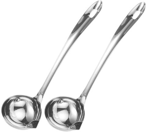 STOBAZA 2 Pièces Louche à Graisse Inox avec Bec Verseur pour Séparation Huile Petite Cuillère Filtre Saine Facile à Nettoyer Résistante pour Cuisine Maison et Restaurant
