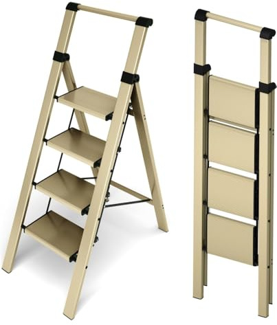 CREVICOSTA QUALITY MARK MARCAS DE CALIDAD - Escalera Dalia - Escalera domestica de Aluminio con Mango. 4 peldaños (Champagne)
