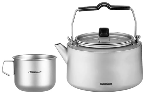 ERYUE Set Bollitore da Esterno in Titanio Bollitori Leggeri per tè e caffè con Tazze per Acqua Bollente da Campeggio, Attrezzatura Portatile Antiruggine Escursionismo, Materiale in Titanio