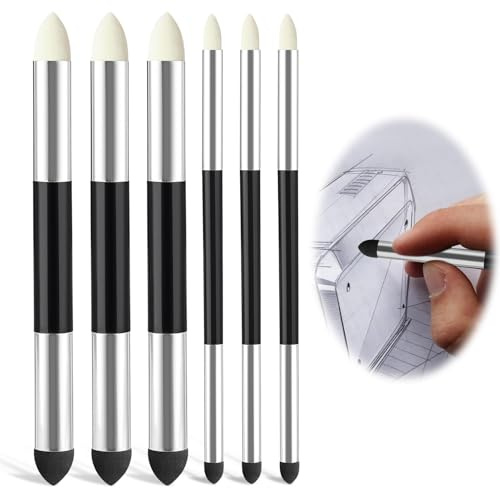 6 Piezas Doble Cabeza Bolígrafo de Esponja, Esponjas para Mezclar Artistas, Lavable Lápiz Esponja Sketch para Artistas, Profesionales, Bocetos