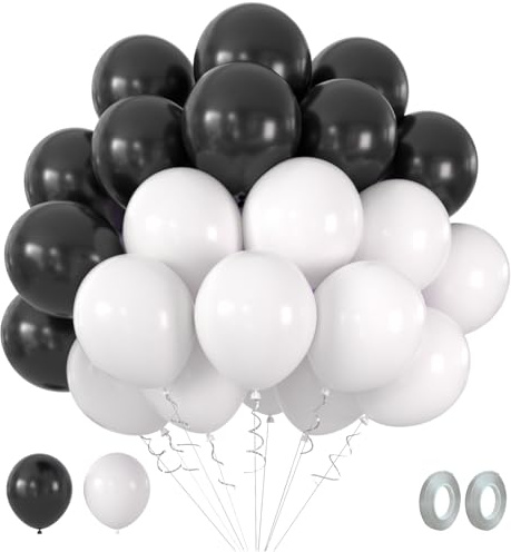 Luftballons Schwarz Weiß 50 Stück 12 zoll Schwarze Weisse Ballons Latex Ballons für Geburtstag Hochzeit Silvester Abschluss Ruhestand Deko, ZZ008