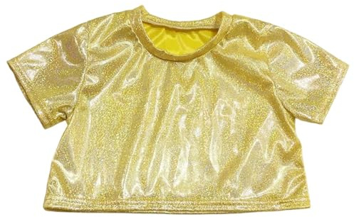 Generisch Glitzerndes Pailletten-Crop-Top für Mädchen – Tanz Gymnastik Cheerleading Partys leichtes Oberteil für Freizeit Schule Outdoor-Aktivitäten elastischer Abschluss (Gold, 17-18 Years)