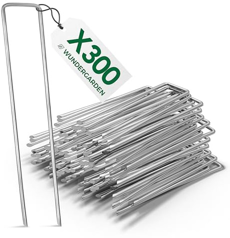 WUNDERGARDEN 300 Grapas de sujeción de Acero GALVANIZADO para el Ajuste de Mallas geotextiles y Telas contra Malas Hierbas o Acampada - Pinchos para el Suelo - 150 x 25 mm - Ø 2,7 mm