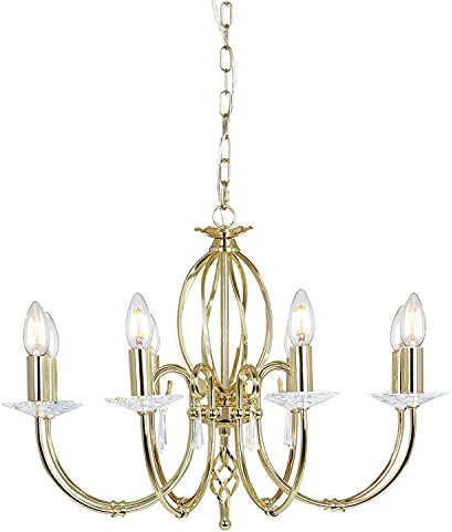 Licht-Erlebnisse Design Kronleuchter CANDELA Metall Kristallglas in Messing 8-armig Wohnzimmer Esszimmer Lampe Lüster