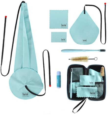 Imelod Saxophone Cleaning kit with Case for Alto Tenor Clarinet Flute and other Wind & Woodwind Struments Including Sax Cleaning Cloth(4pcs),Mouthpiece Brush(Light Blue)