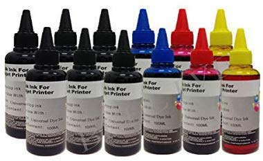 Kit recharge cartouches 12 flacons 100 ml encre couleur universelle pour Brother, Canon, Epson, HP, LEXMARK, XEROX, DELL.