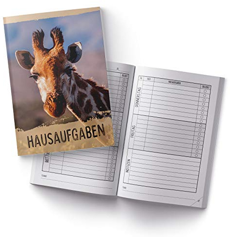 itenga Hausaufgabenheft Giraffe DIN A5 96 Seiten Schulbedarf Meine Hausaufgaben für Grundschule Gemeinschaftsschule Realschule Gymnasium