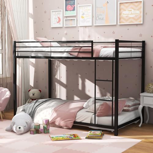 Giantex Metal Bunk Bed Twin Over Twin, Classic Bunk Bed Frame with Safety Guard Rails & Side Ladder, Heavy Duty Space-Saving Design, Easy Assembly, Bunk Bed Frame for Kids (Black)